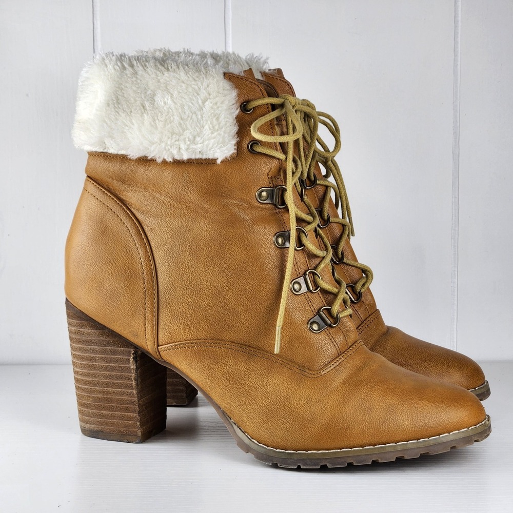 Ankle Boots Tan Lace-Up Winter Booties Heeled Ankle Boots 11 Comfort est. 1946